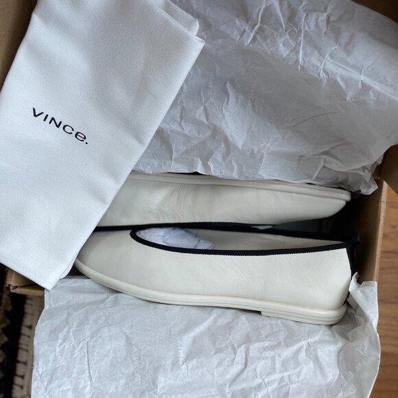 Never worn Vince Ballet Flats, size 8, white calf leather with black trim. - Picture 2 of 6